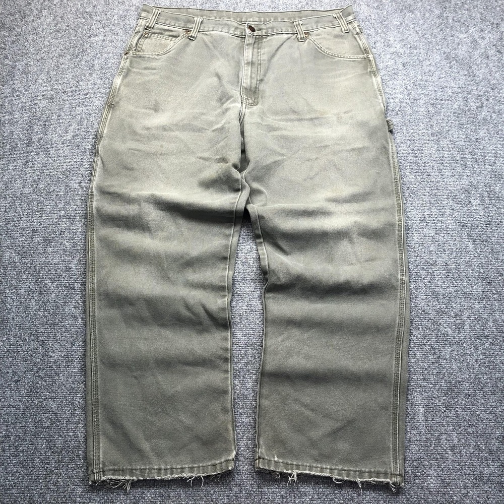 Dickies Jeans Mens 36x27 Green Medium Wash Relaxed Straight Canvas Work Pants
